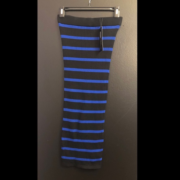 New York & Company Dresses & Skirts - New York & Company Black and Blue Striped Ribbed Midi Skirt